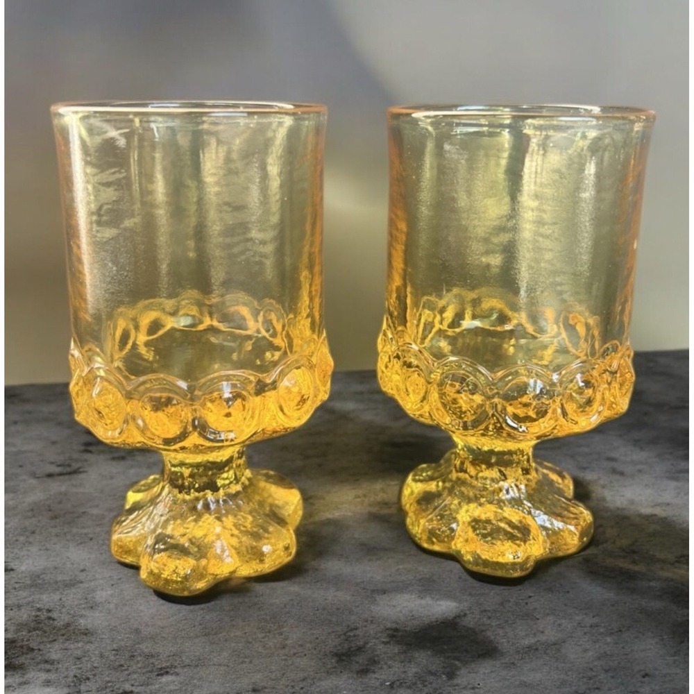 Franciscan Tiffin Madeira Cornsilk 70s x2 Yellow Footed Juice Wine Glass 4.75"